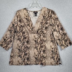 Avenue Stretch Blouse Womens 18/20 Snake Print Empire Waist  3/4 Sleeve V Neck